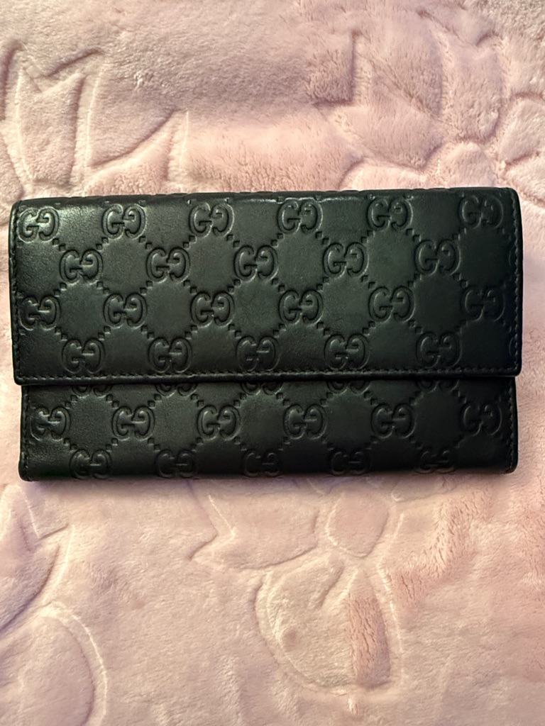 Authentic Gucci Black Leather Embossed Long Wallet